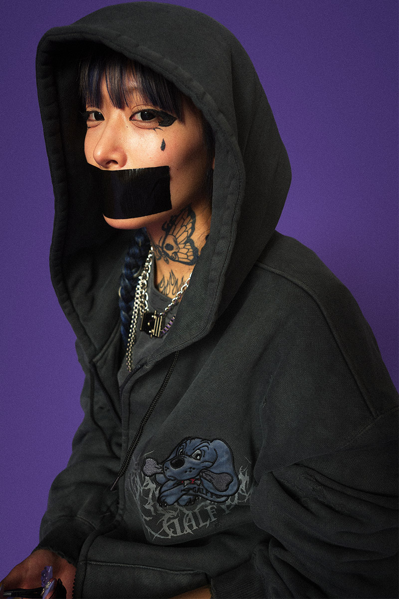 GALFY (ガルフィー) 染め染めわんちゃんボロボロパーカー INK BLACK