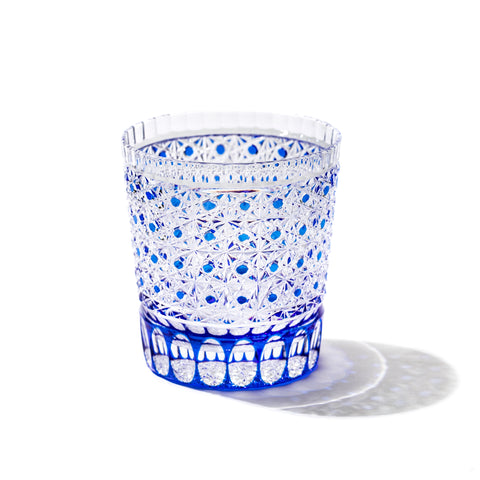 江戸切子 伝統工芸士 木村泰典 作 菊籠目紋 オールドグラス ルリ