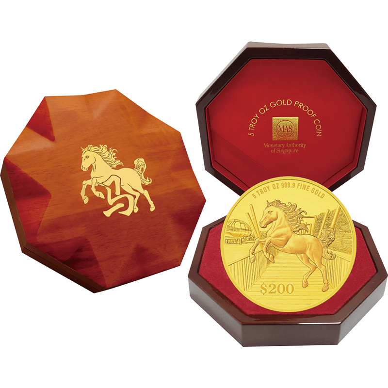シンガポール 2026年 午年馬図 200ドル金貨 5オンス プルーフ