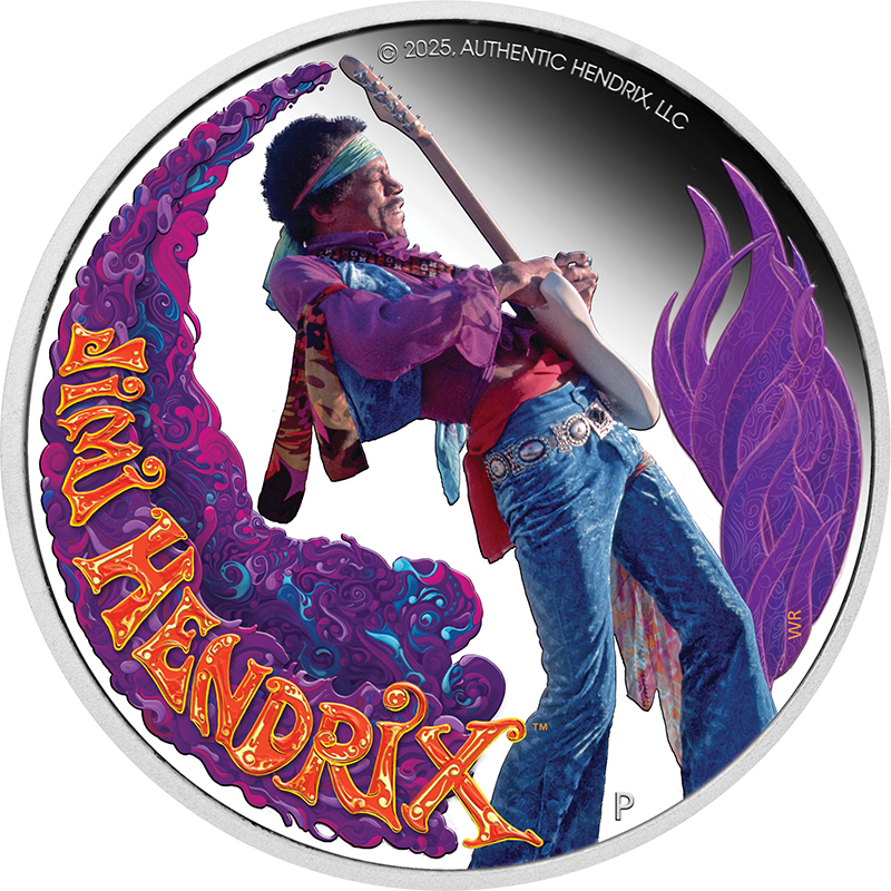 ツバル 2025年 ジミ・ヘンドリックス(TM) 1ドルカラー銀貨 プルーフ