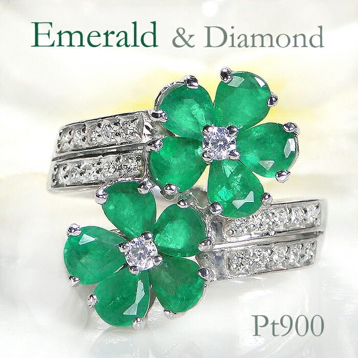 楽天市場】K18WG フラワーモチーフ エメラルド ダイヤモンド リング