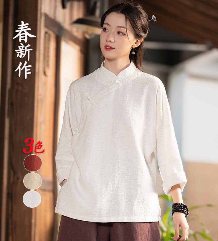楽天市場】綿麻 ブラウス 春 ナチュラル服 レディース 長袖 春秋向け