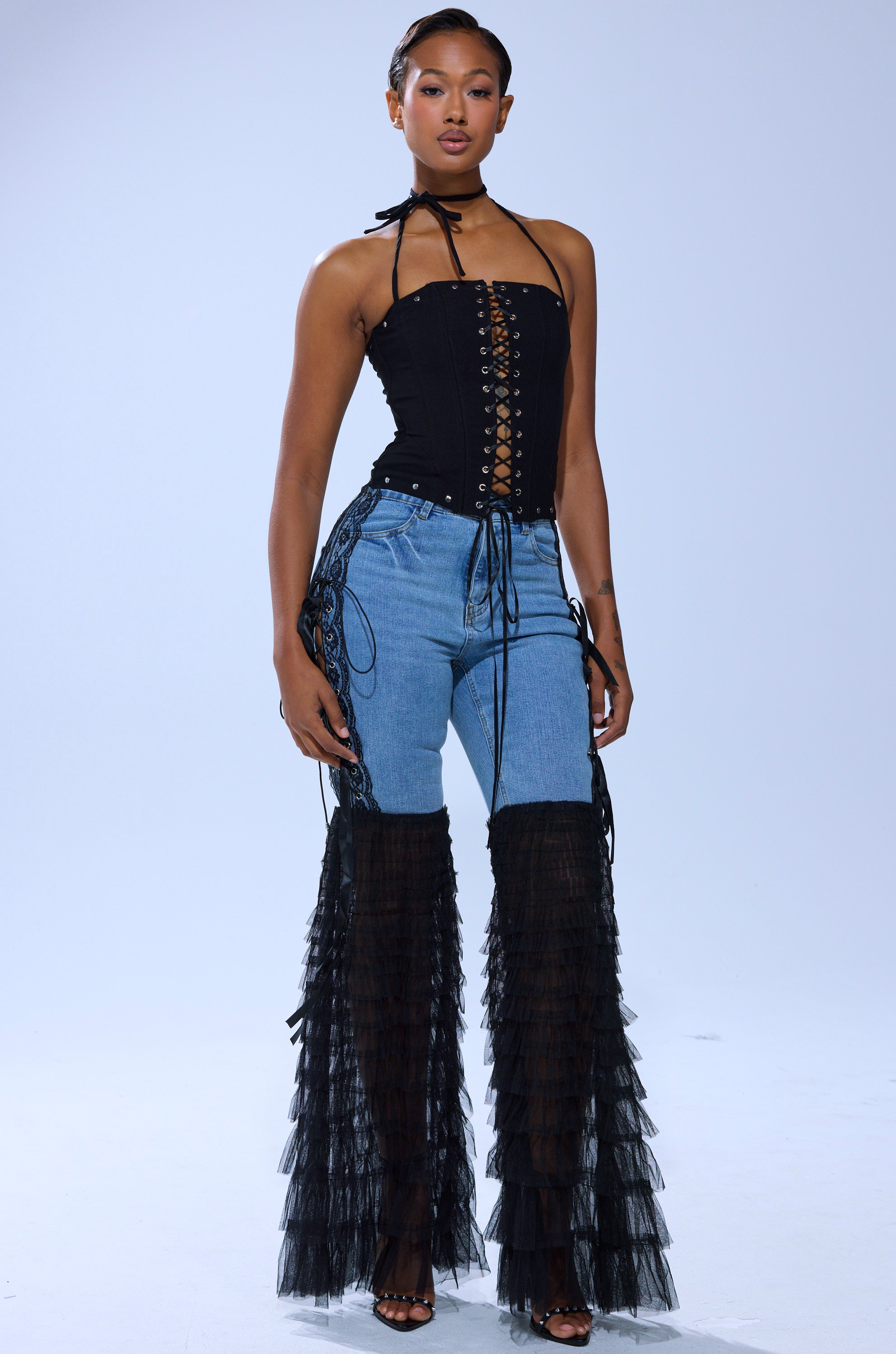 CAN'T DECIDE TULLE AND LACE DENIM JEANS – AKIRA