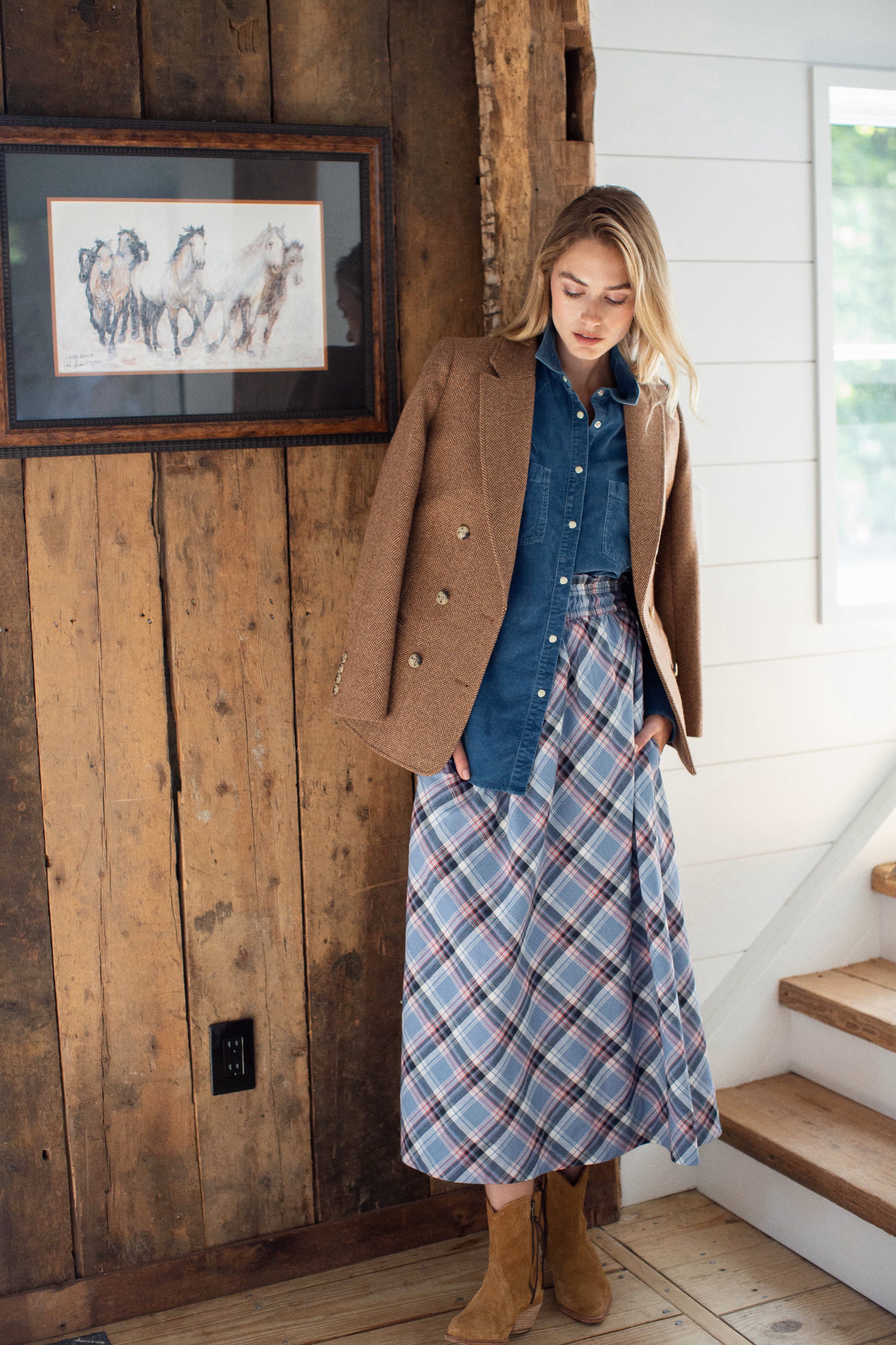 Lydia Skirt - Harbor Blue Check – Marea by Liz Joy