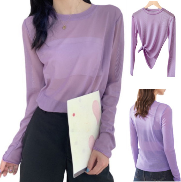 シアートップス シースルー トップス ダンス衣装 ラウンドネック