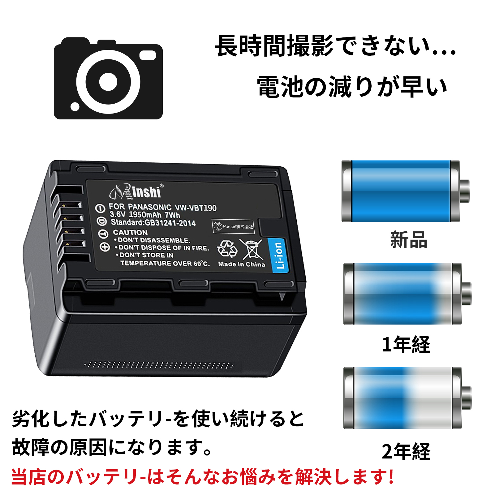 新品 Panasonic HC-VX990M 互換バッテリー 1950mAh 3.6V 対応用 1年