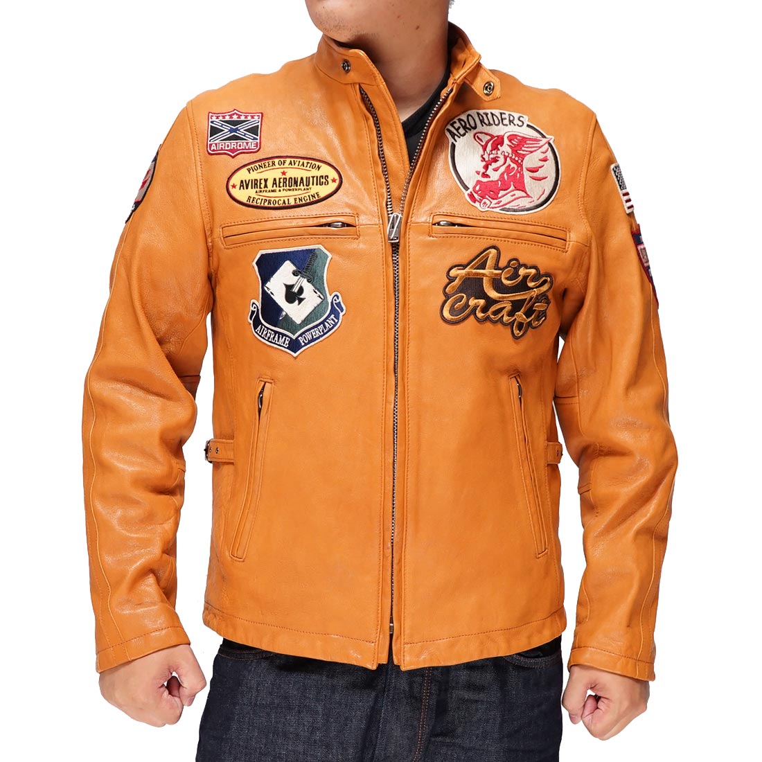 AVIREX（アヴィレックス） レザー ジャケット パッチド ライダース