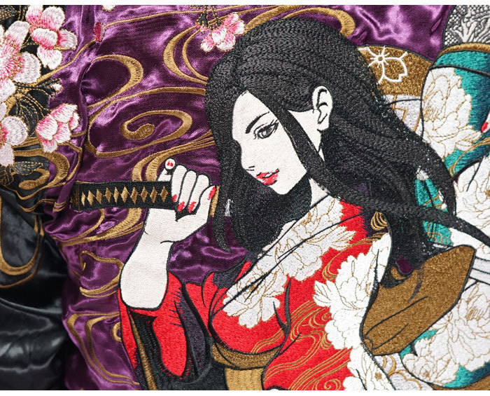 絡繰魂 抜刀娘 バットウムスメ 和柄 スカジャン メンズ リバーシブル