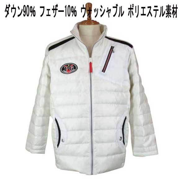 秋冬 パジェロ ダウンジャケット ポリ PG87刺繍ワッペン/ライン切替 白