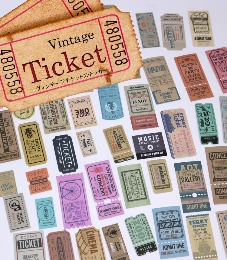 ステッカー ) ヴィンテージ チケット 10枚 │ 5type 【 商用利用可