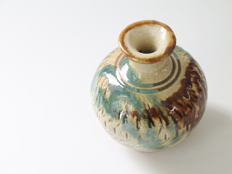 やちむん 民藝 読谷山焼 北窯 松田共司油壺 中 飛鉋に緑 : おまめ