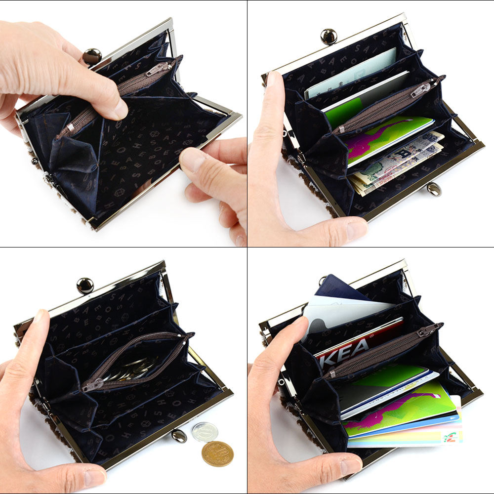 犬のがま口カードケース Lサイズ DOGS 西陣織 日本製 ミニ財布 犬柄