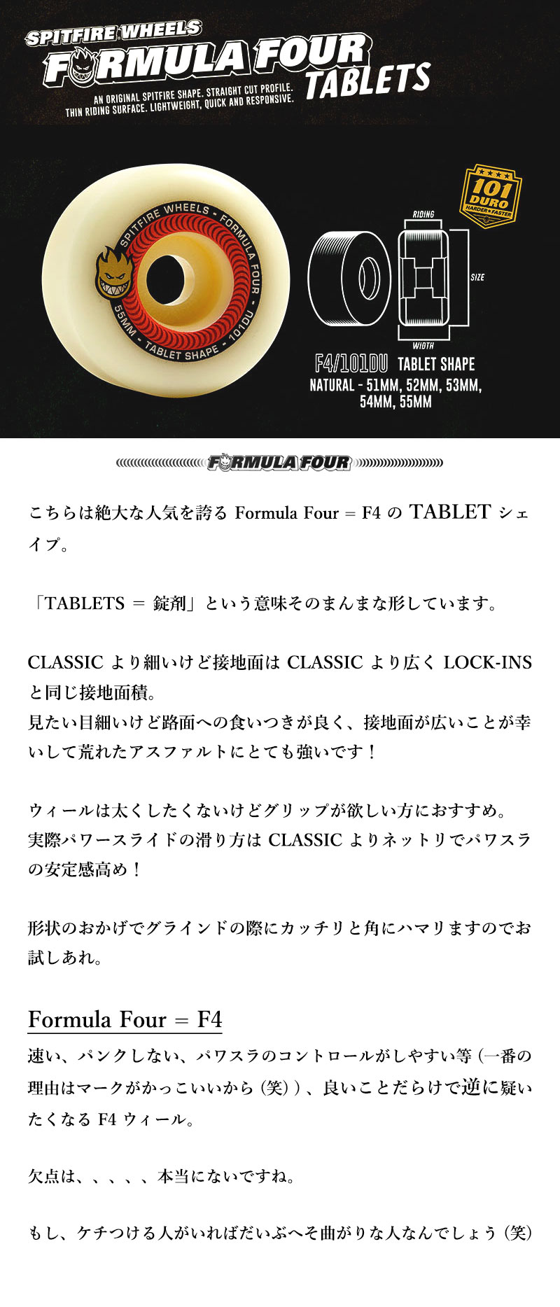 SPITFIRE WHEELS SPITFIRE スピットファイヤー FORMULA FOUR TABLETS