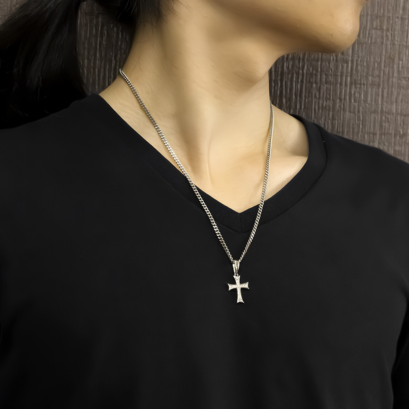 シルバー ネックレス クロス 喜平 トップ ダイヤモンド 0.25ct