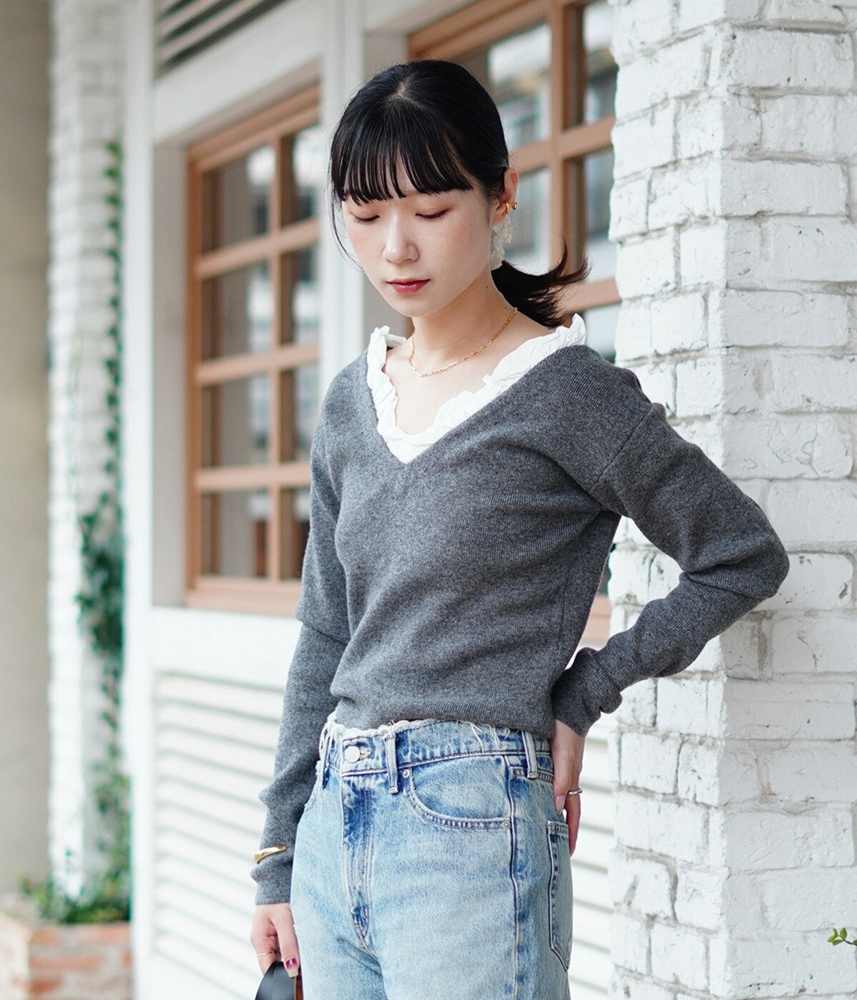 CLANE（クラネ） ： [レディース]2WAY FRILL V NECK KNIT TOPS