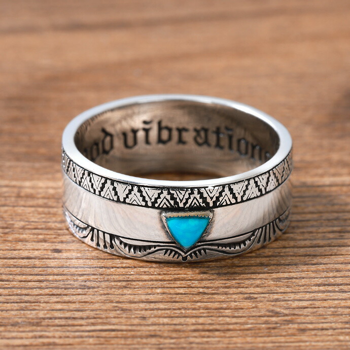 Indian Jewelry シルバー925 ターコイズ 平打ちリング メンズ
