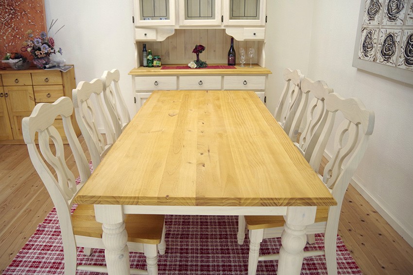 フレンチカントリー パイン6人掛け用ダイニングテーブル7点セット 大型