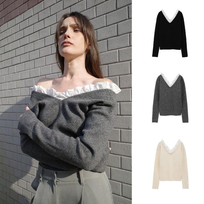 CLANE（クラネ） 正規商品 トップス フリル Vネック ニットトップス