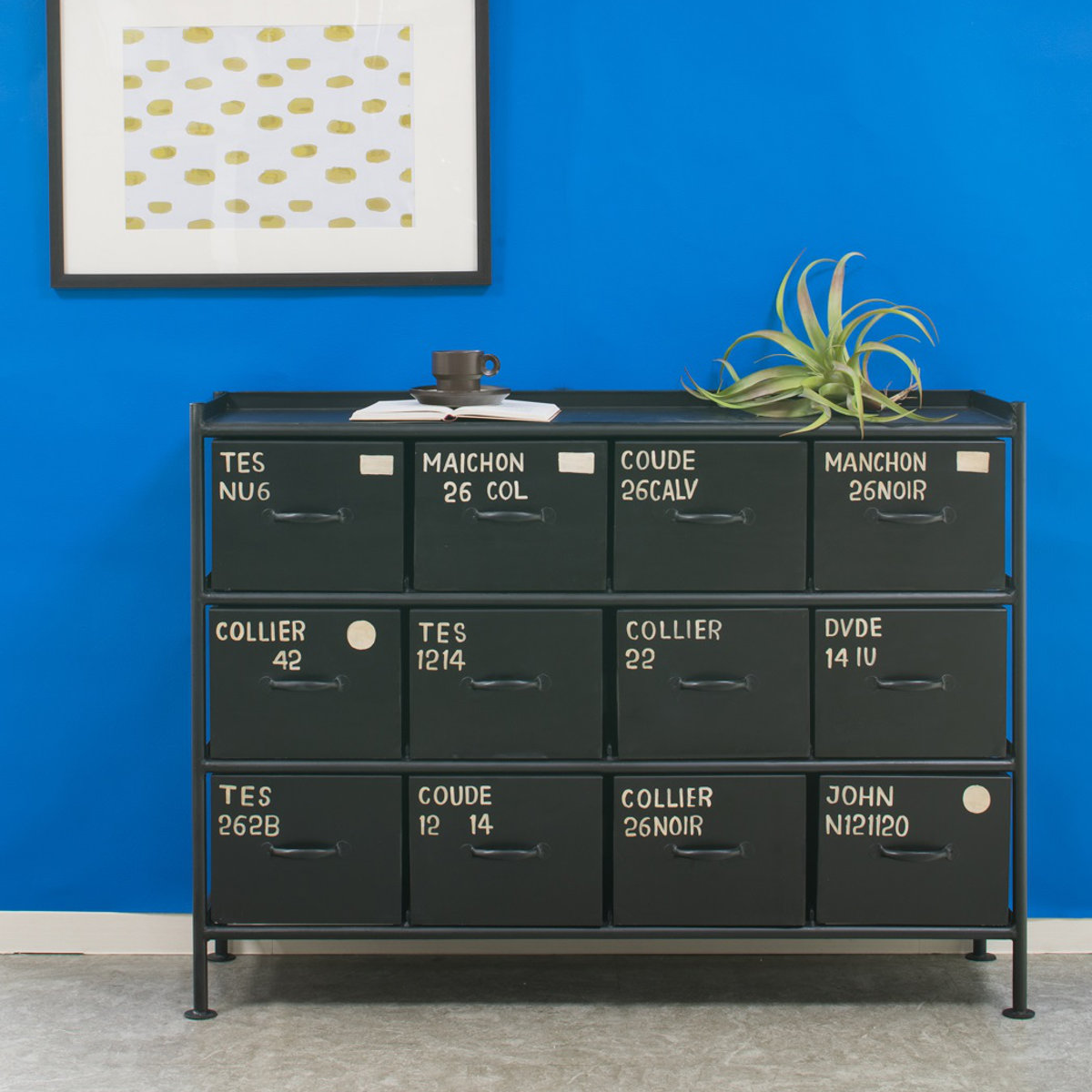 スチールチェスト 横型 幅111cm 引出し12杯 インダストリアル 完成品