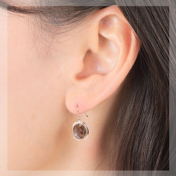 スモーキークォーツ スモーキークオーツ フック ピアス 10x8mm K10PG