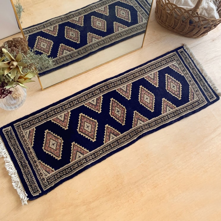ヴィンテージ トライバル ラグ 90cm×30cm ネイビー : giftgiftgift