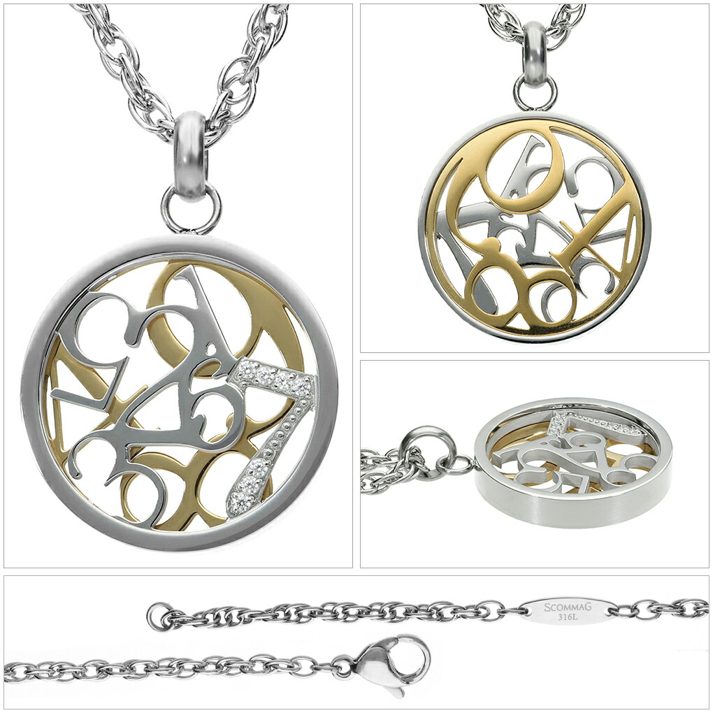 SCOMMAG ステンレス ナンバー コイン ネックレス (チェーン付き