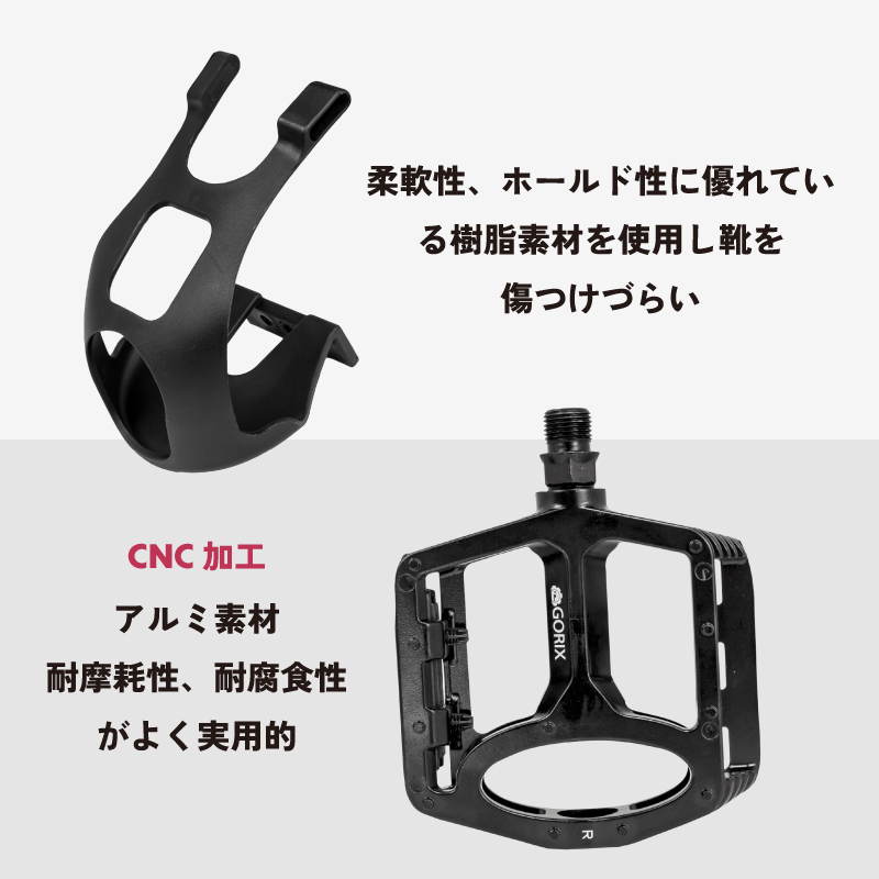 GORIX 自転車ペダル トゥークリップ ペダル フラットペダル セット