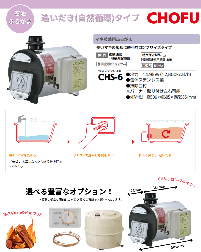 CHOFU ☆ 長府製作所 CHS-6 (CHC缶) マキ焚兼用ふろがま バーナー
