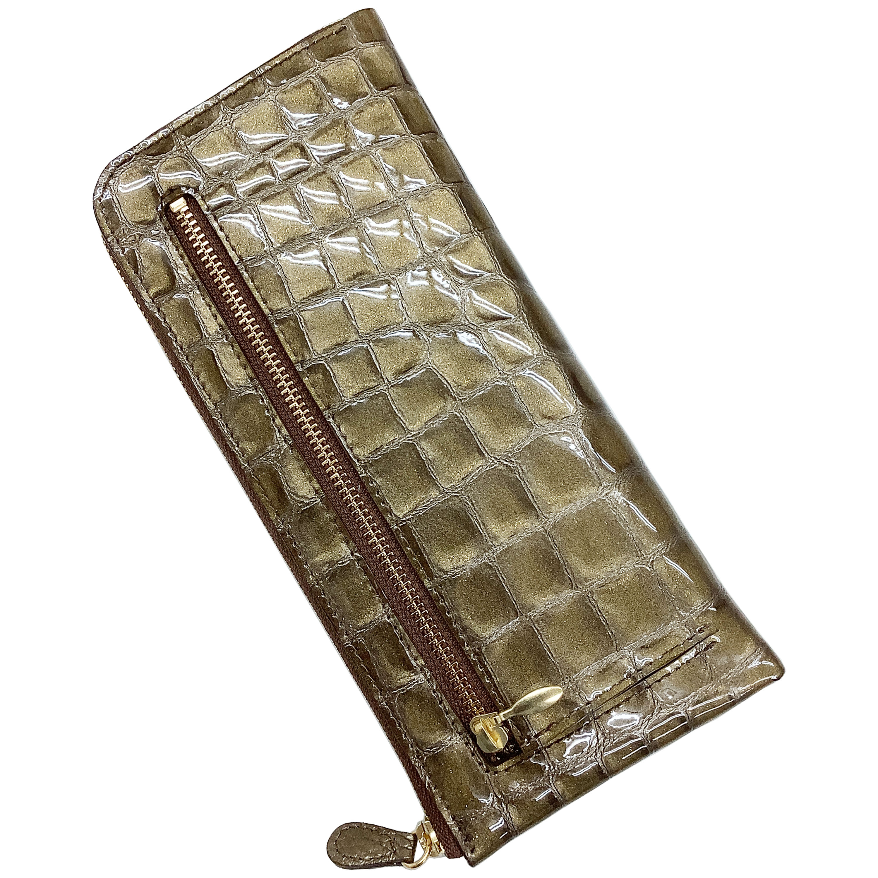 L字ファスナー エナメル クロコ 型押し長財布 送料無料 キラキラ 薄型