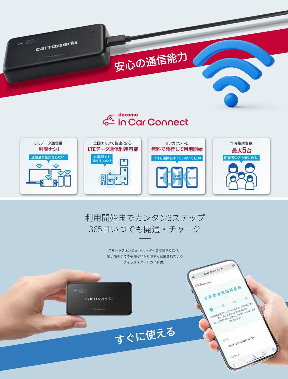 carrozzeria 車載用Wi-Fiルーター 1年通信料無料 Pioneer パイオニア
