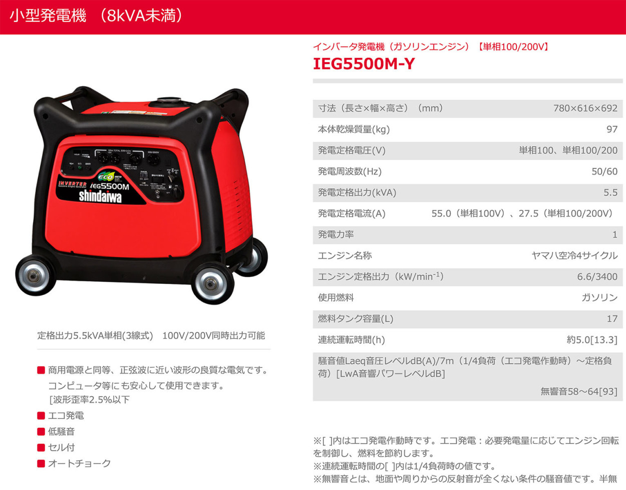 やまびこ 数量限定 〈新ダイワ〉インバータ発電機 IEG5500M-Y （50