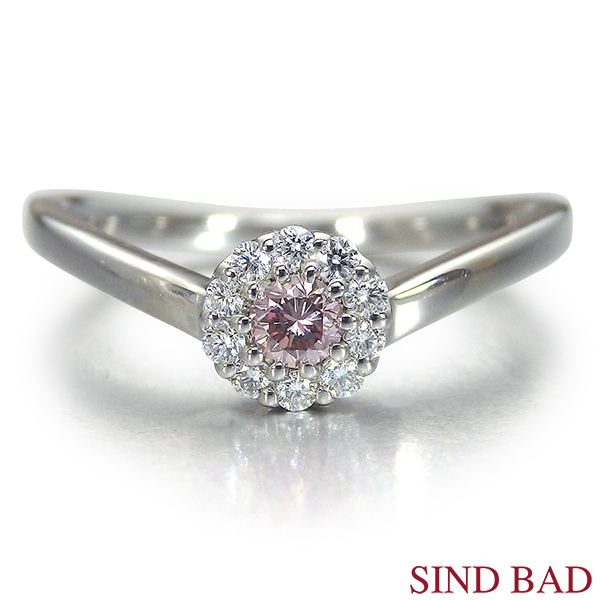 ピンクダイヤ 指輪 プラチナ リング 0.105ct センターダイヤ ピンク