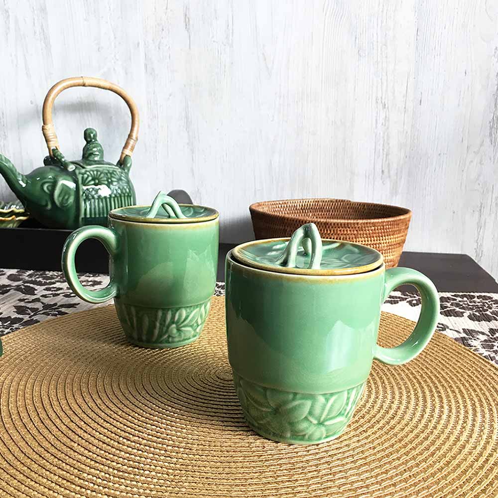 ジェンガラケラミック マグカップ 蓋付き 2個1セット ペア 2色 正規品