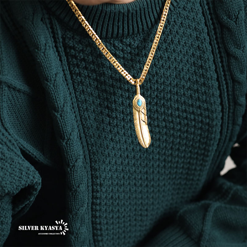 ステンレス フェザーネックレス ターコイズ イーグルネックレス 18K GP