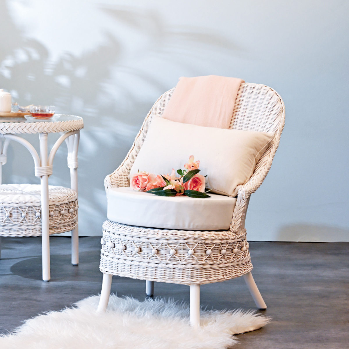 籐 ソファ 幅55cm シングルソファ 1人掛け ラタン製 fiore （ 白家具