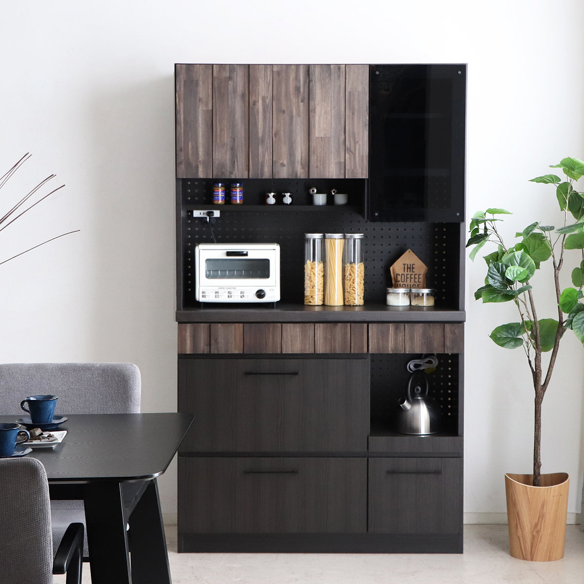 東馬（Tohma） キッチンボード 食器棚 ガラス上台 引出し下台タイプ