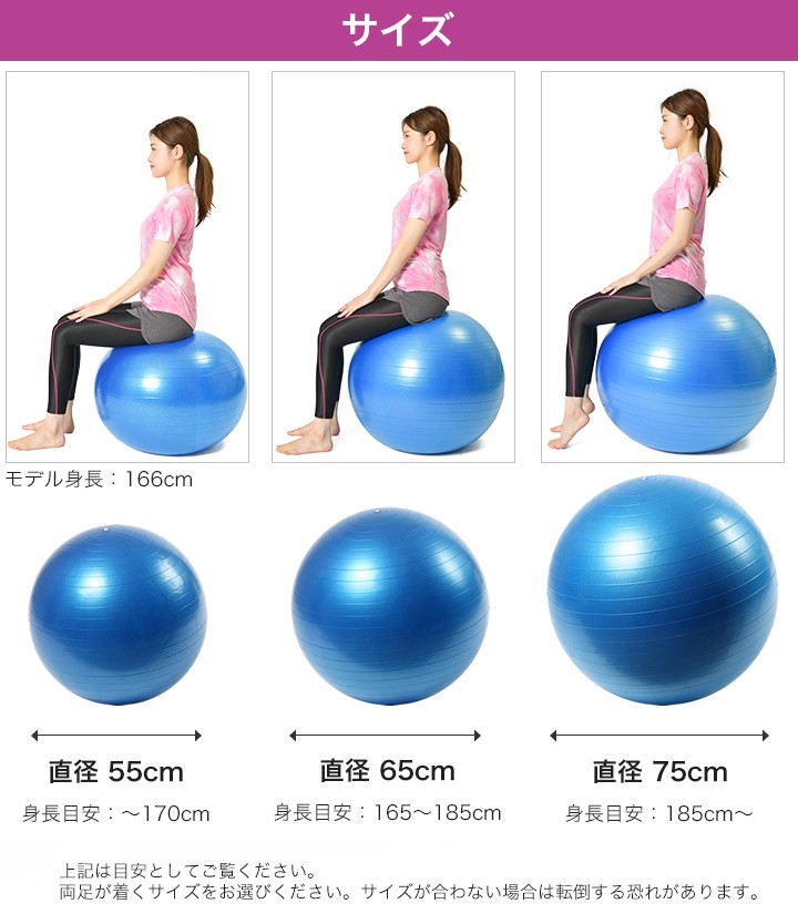 バランスボール 55cm 65cm 75cm フットポンプ付き 空気入れ 耐荷重