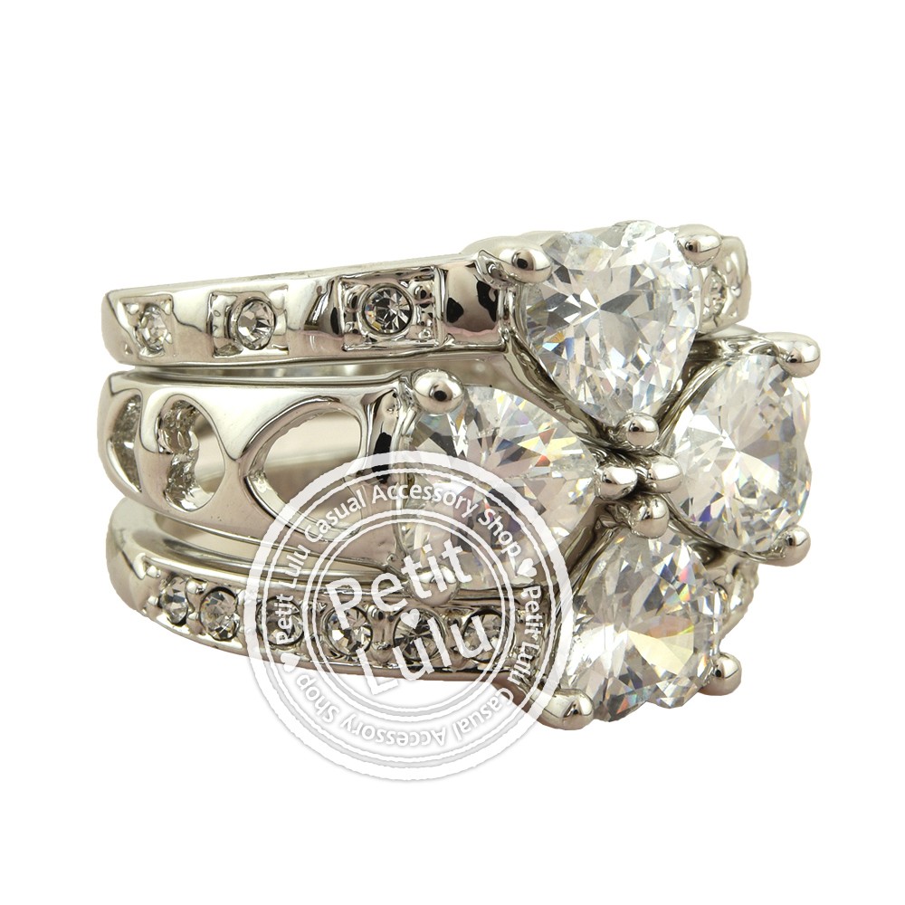 Petit Lulu（プチルル） リング 指輪 レディース スワロフスキー 3連