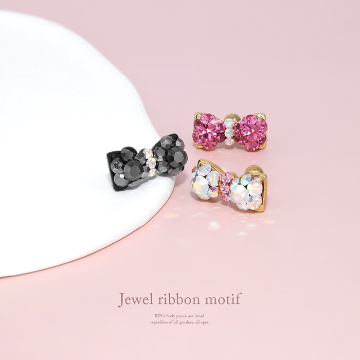 凛 RIN ボディピアス 16G 14G 軟骨ピアス リボン 大きめ ジュエル