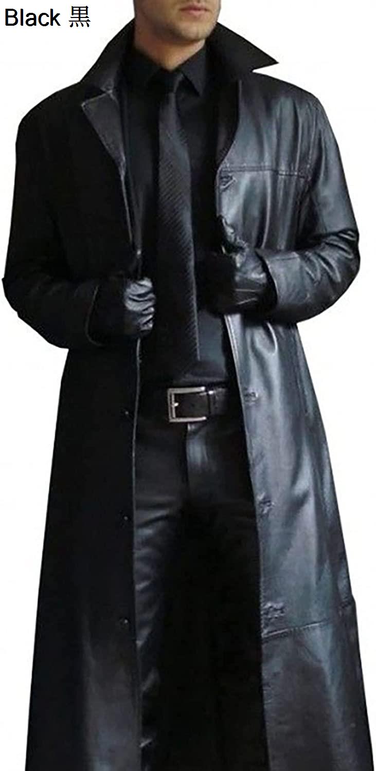 革ロングコート メンズ PU レザー トレンチ コート レトロ ロング