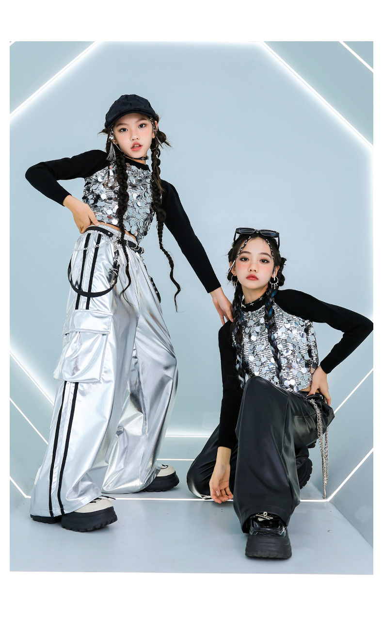 キッズダンス衣装 セットアップ 派手 メタル へそ出し キラキラ
