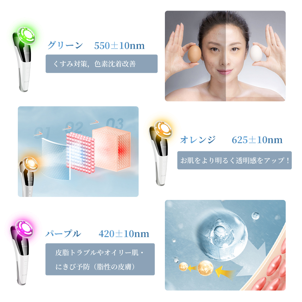 イオン導入美顔器 6色光 美顔器 イオン導入器 1台4役 超音波美顔器