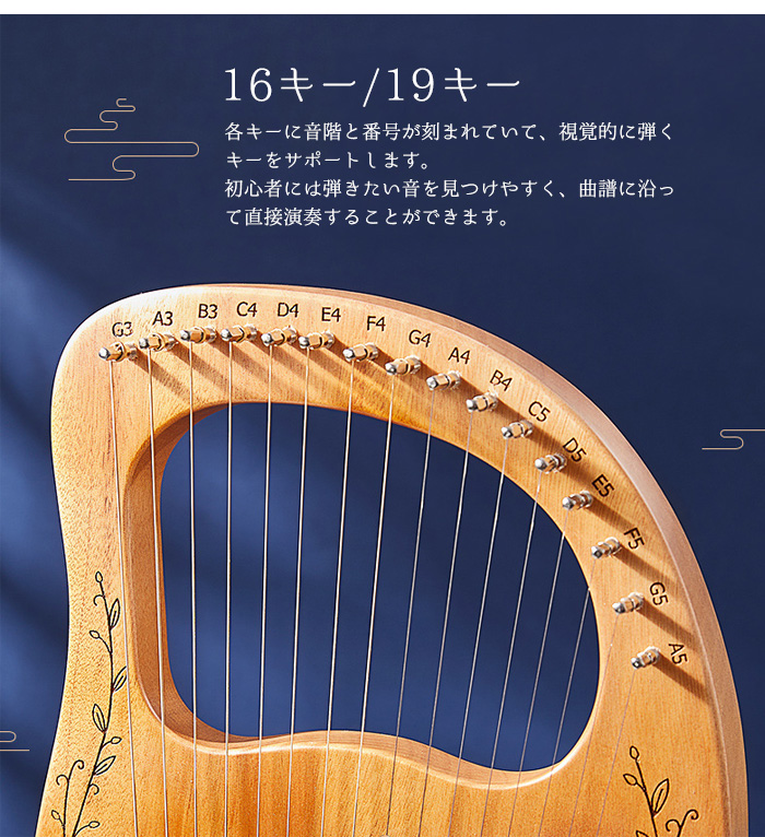 ライアー ハープ 16弦 19弦 木製竪琴 初心者 セット 入門楽器 指弾き