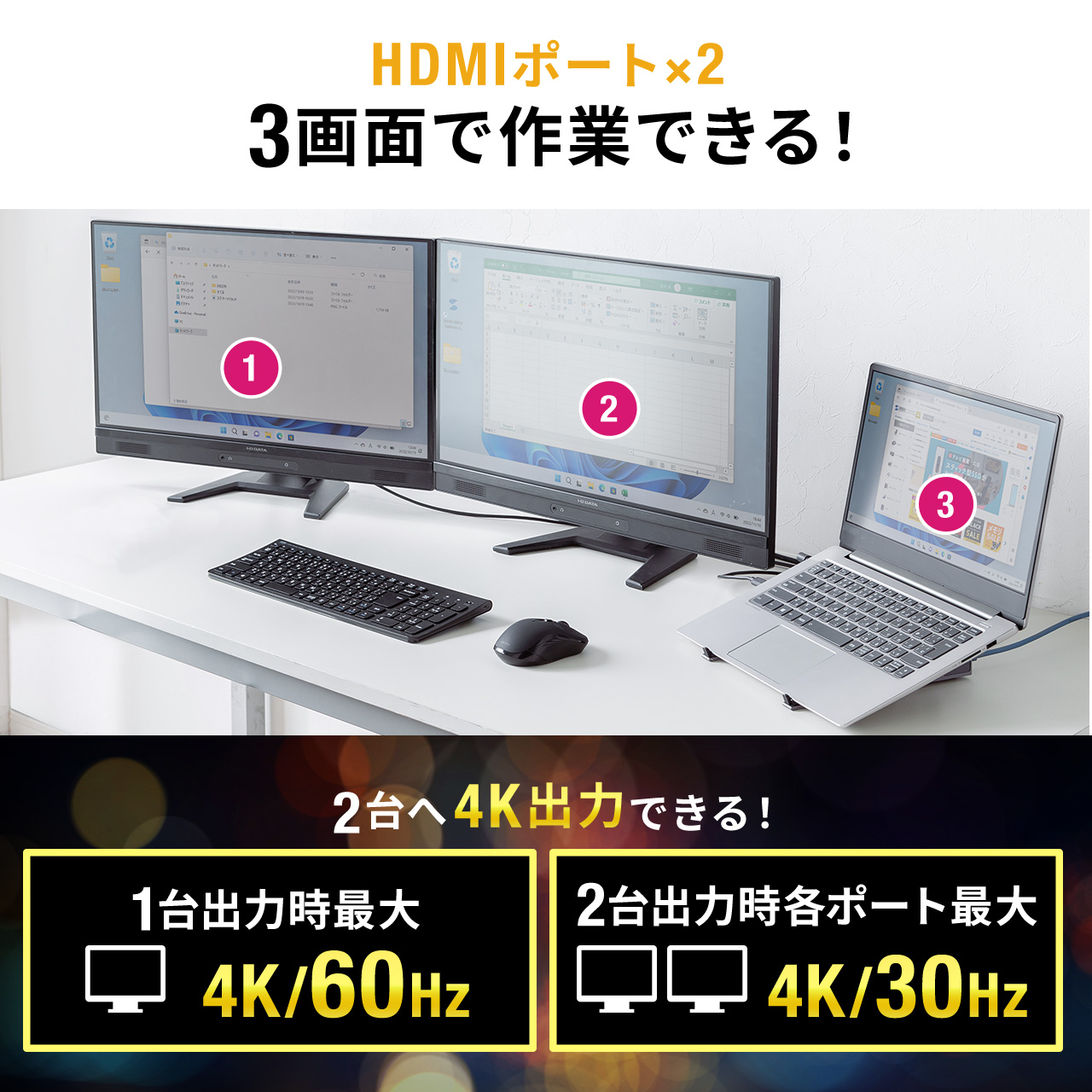 SANWA SUPPLY（サンワサプライ） ドッキングステーション HDMI 2つ 2