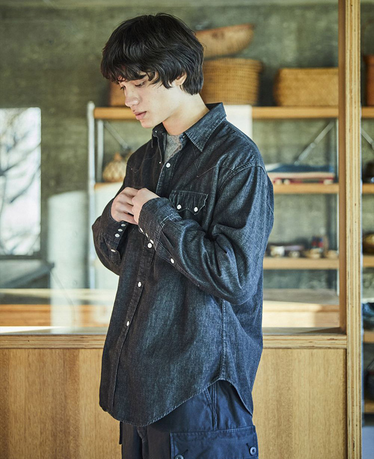 orSlow（オアスロウ） 01-8124-D61 Black Denim Western Shirt