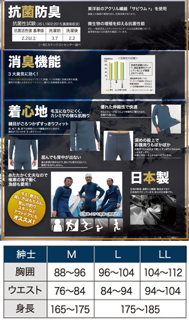 ひだまり （P8倍）ひだまり チョモランマ 紳士用 上下セット M〜LL