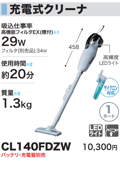 マキタ（makita） 掃除機 コードレス 充電式クリーナー CL140FDZW 掃除