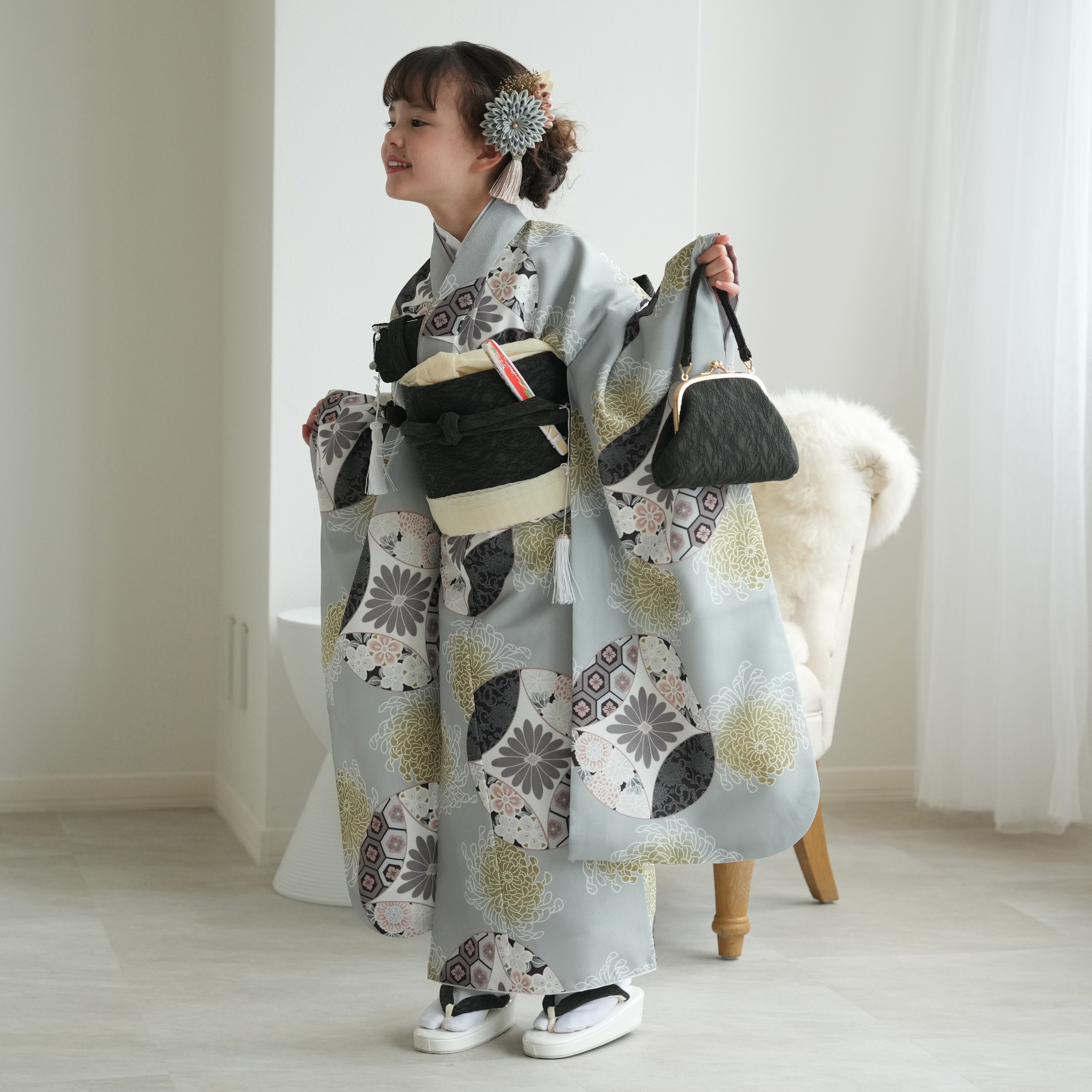 レンタル 七五三 着物 7歳 ひよこ商店 女の子 四つ身 フルセット