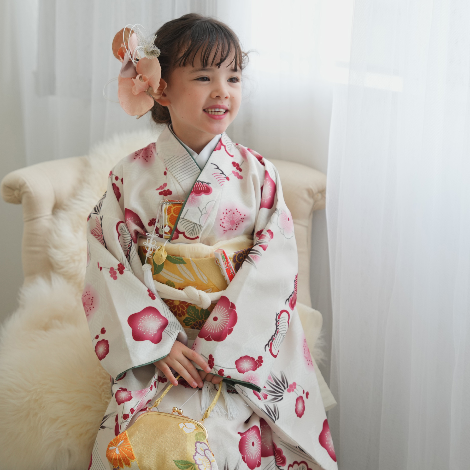 レンタル 七五三 着物 7歳 ひよこ商店 女の子 四つ身 フルセット 元禄