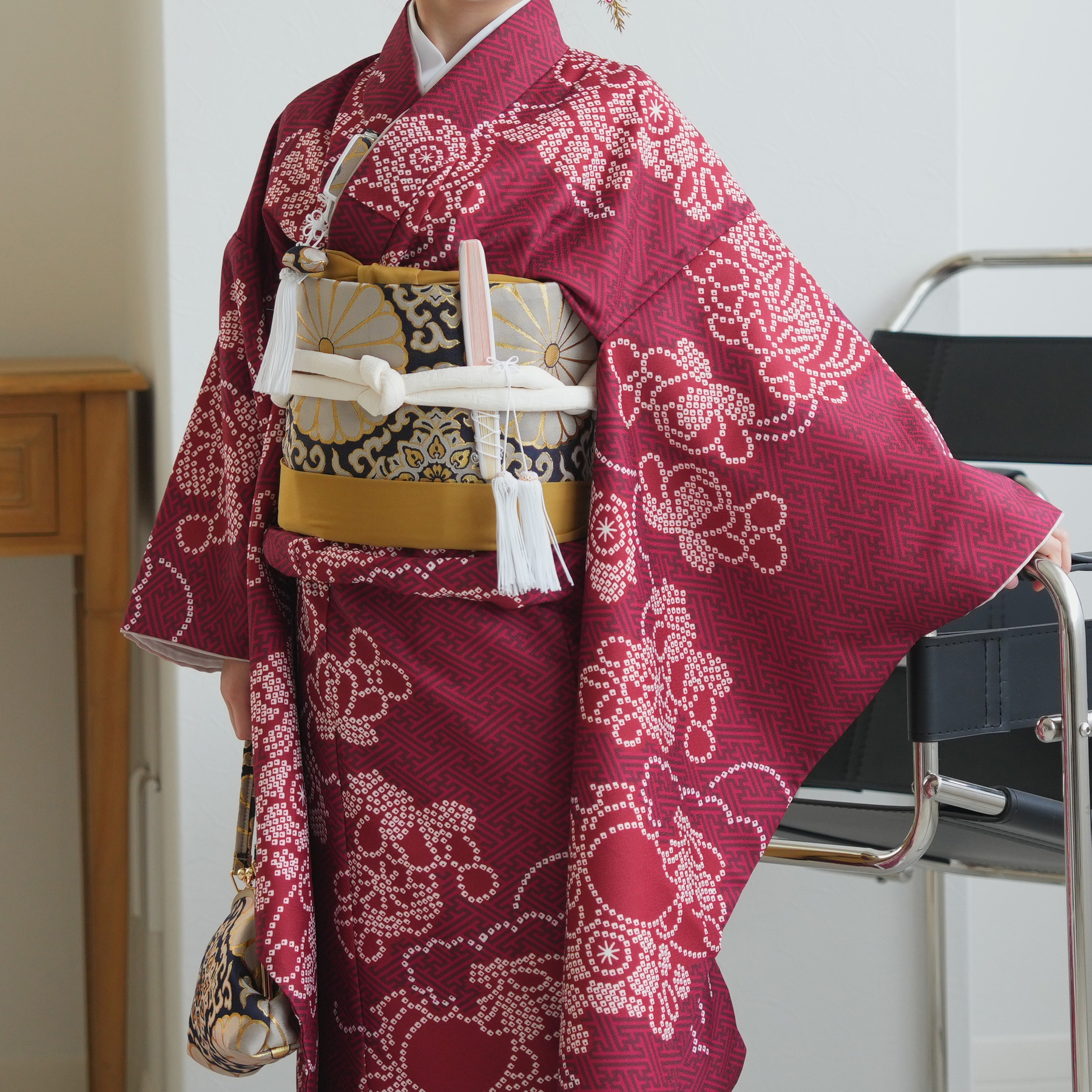 七五三 着物 7歳 フルセット 購入 ひよこ商店 女の子 四つ身 えんじの